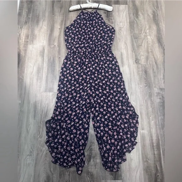 Joie Black and Pink Floral Jumpsuit L - Picture 5 of 8